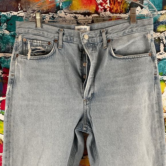 Agolde 90's Mid Rise Loose Fit Jeans Button Fly Distressed Size 30 - Picture 3 of 16